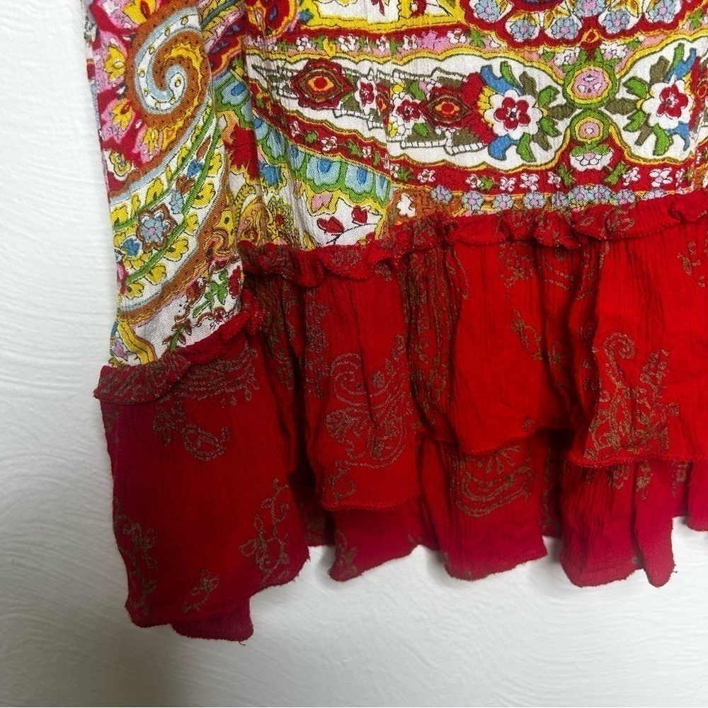 Bila Tank Top Red Blue Floral Paisley Boho Peasant Ruffle Size Small Blouse - Picture 3 of 5